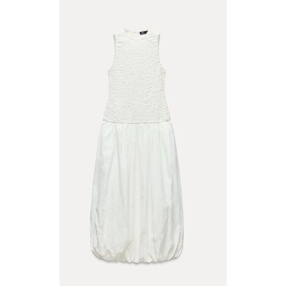 NWOT ZARA ⭐️VIRAL⭐️ WHITE SLEEVELESS BALLOON POPLIN DRESS Sz Sm $118 - Picture 2 of 9